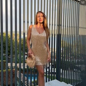 Nadine Merabi Sadie champagne dress